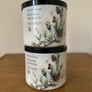 X2 Bath & Body Works Balsam & Firewood 3 wick candles NEW